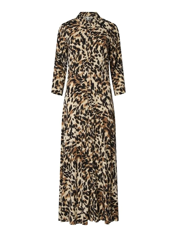 YAS Women's Yassavanna Long Shirt Dress S. Noos Dress, Black/AOP: Leo Print, M