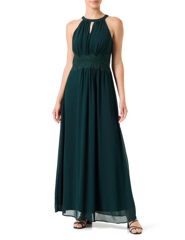 Vila Women's Vimilina Halterneck Maxi Dress-Noos Dress, Scarab/Detail: Elastic, 18