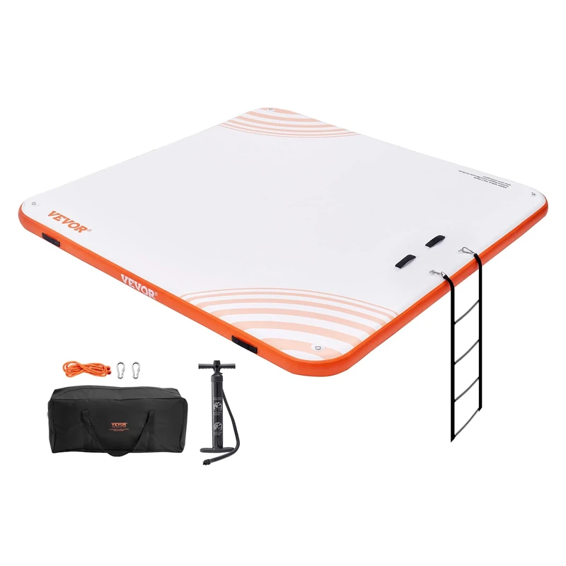 VEVOR Inflatable Floating Dock,7 x 7FT Inflatable Dock Platform, Non-Slip Water Floating Dock Mat with Portable Carrying Bag & Detachable Ladder, Floating Platform Island Raft for Pool Beach Ocean