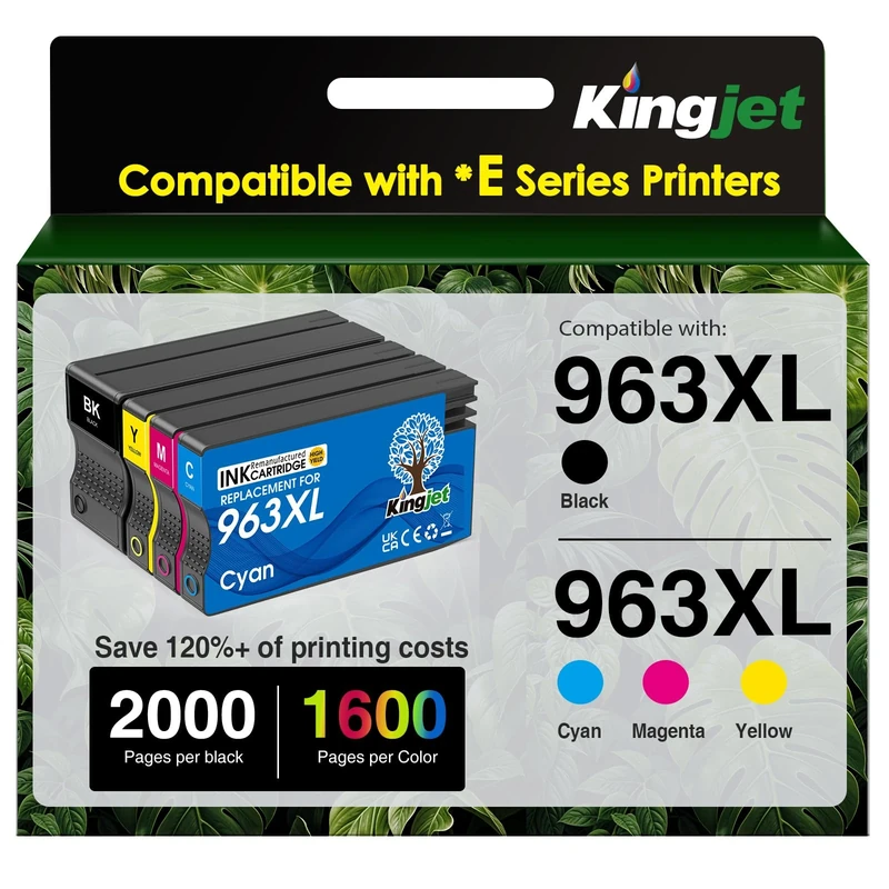 KINGJET 963XL Ink Cartridges Multipack Remanufactured for HP 963XL 963 for HP Officejet Pro 9010e 9010 Ink Cartridges 9012 9012e 9020 9020e 9014 9014e 9015 9015e 9018e 9019e 9022 9025e