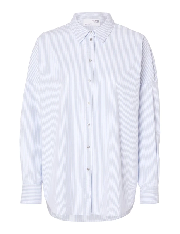 SELECTED FEMME SLFNOVA LS Oxford Shirt Noos, Bright White/Stripes: Endless Sky, 10