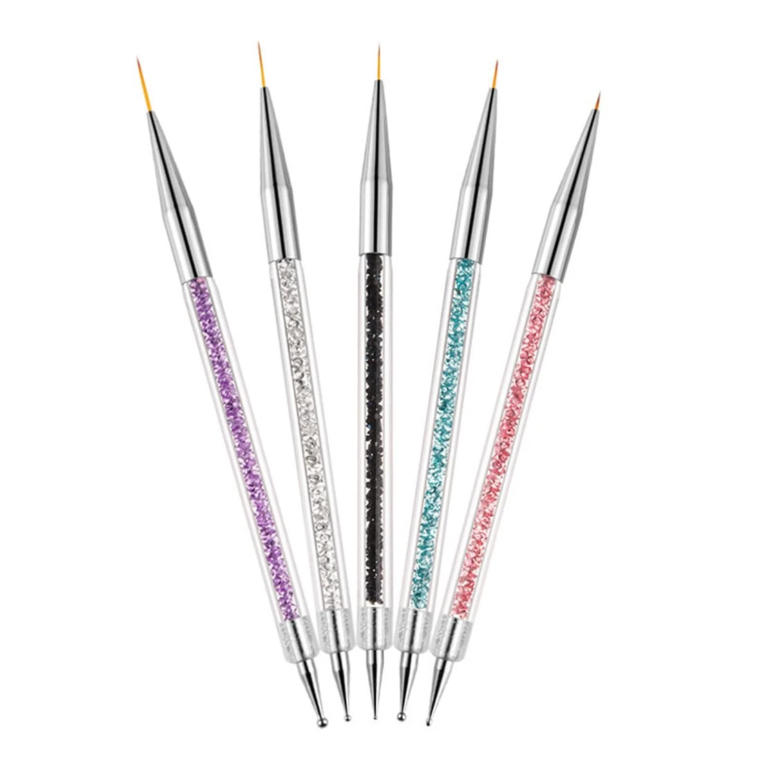 5 pcs Nail Art Brushes,Double Ended Nail Art Liner Brush,Nails Dotting Painting Drawing Pens,Pull Line Painted Pen Nails Dotting Tools Set For DIY Designs