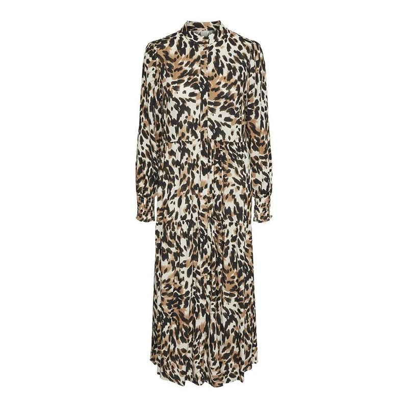 YAS Women's alira LS Long Shirt Dress S. Noos, Black/AOP: Leo Print, L