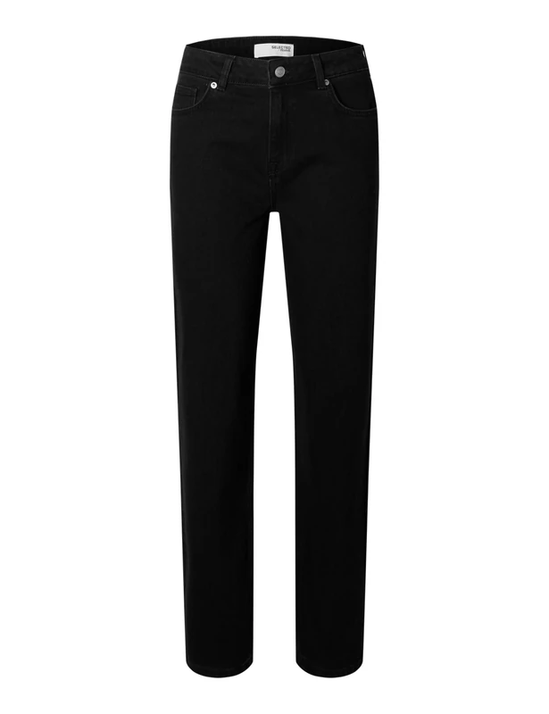 SELECTED FEMME SLFALICE MW Straight Black Jeans Noos, Black, 28W x 32L