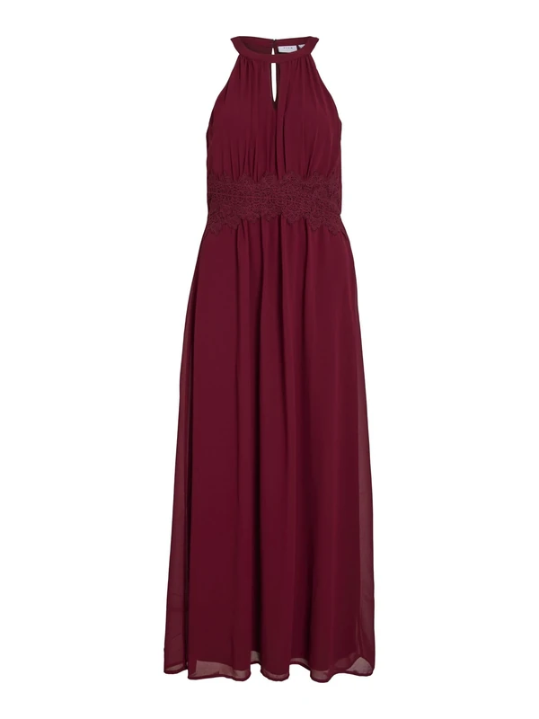 Vila Women's Vimilina Halterneck Maxi Dress-Noos Evening Dress, Cabernet/Detail: Elastic, 8