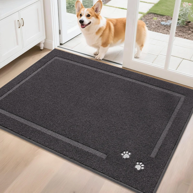BEQHAUSE Dog Door Mat for Muddy Paws 32"x48" Dirt Trapper Absorbent Doormat Non Slip Entryway Rugs Washable Stain Resistant Welcome Floor Mat Soft Low-Profile for Front Back Door, Dark Grey