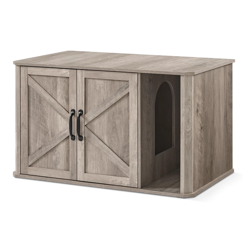 Feandrea Cat Litter Box Enclosure, Hidden Litter Box Furniture, with Front Entry, Double Doors, Handles, Cat House, End Side Table, Modern, 85 x 48.5 x 50 cm, Heather Greige PCL012G01