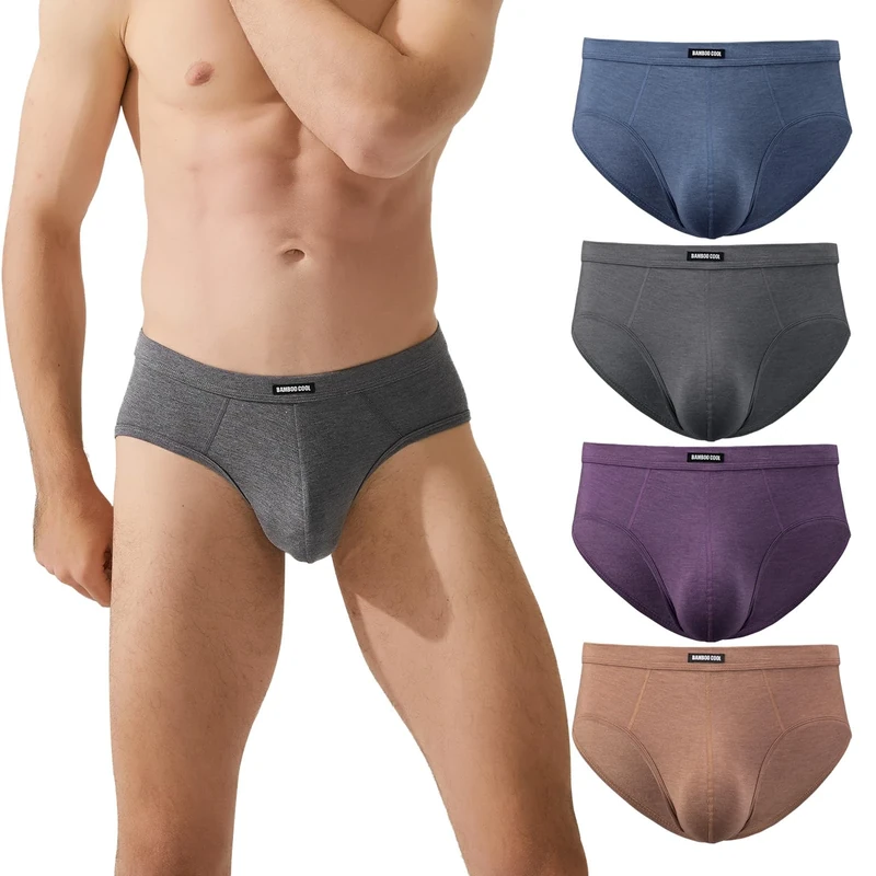 BAMBOO COOL Men's Bamboo Briefs 4-Pack - Breathable 3D Pouch Underwear