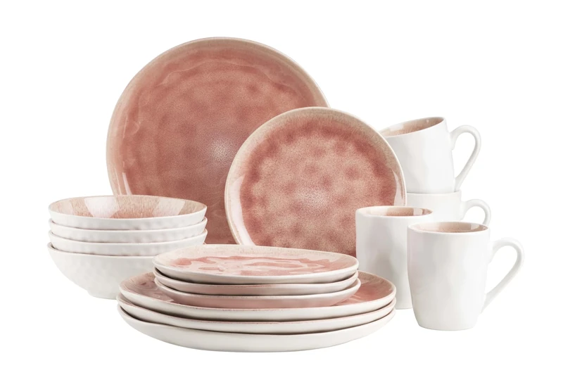MÄSER 934111 Frozen Series Ceramic Crockery Set for 4 People 16-Piece Crockery Set with Organic Shapes in Berry Speckled Service