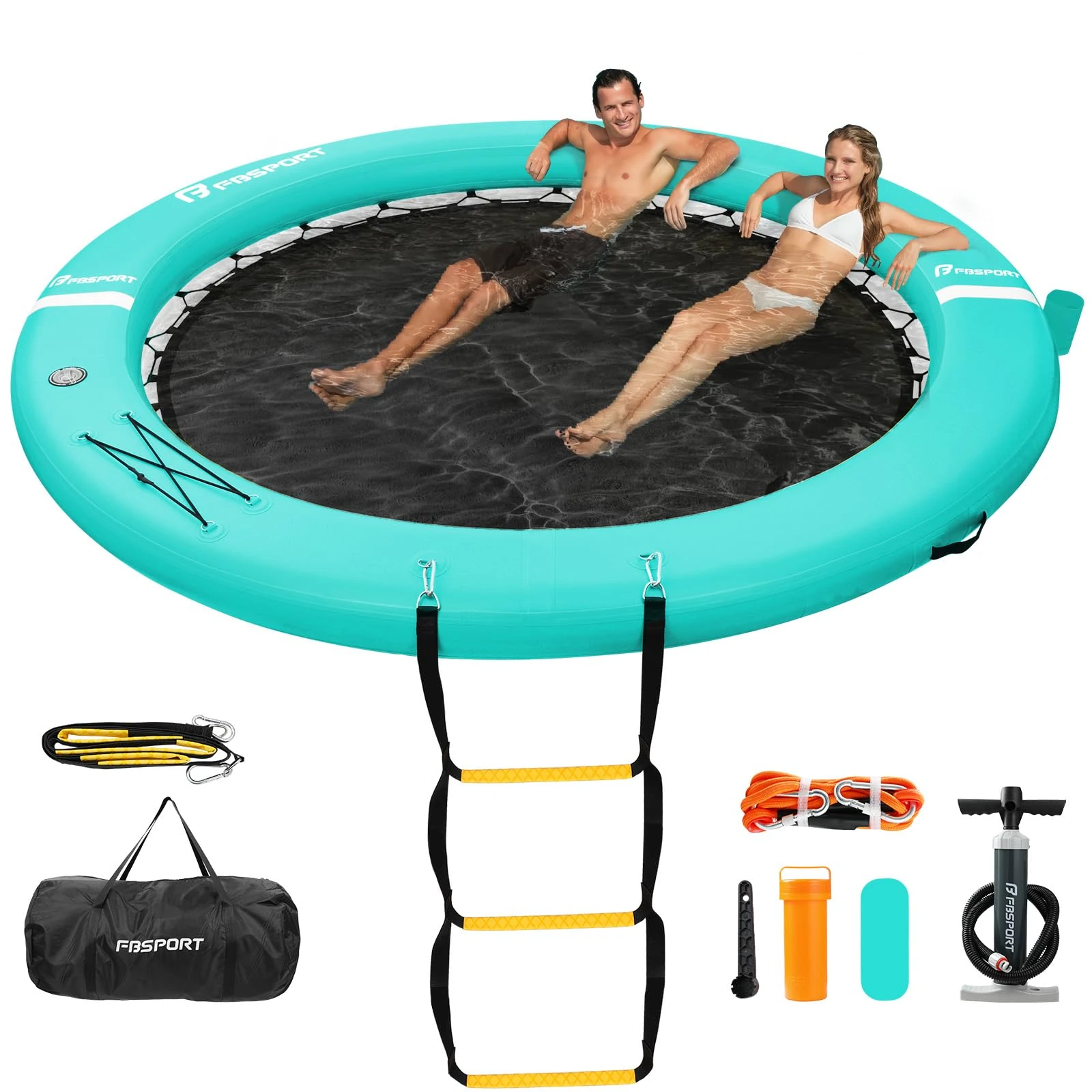 FBSPORT Inflatable Floating Platform, 8ft Inflatable Lake Hammock with Cup Holder, Round Floating Ring, Sunchill Floating Ring for Pool, Pool Raft, Lounger