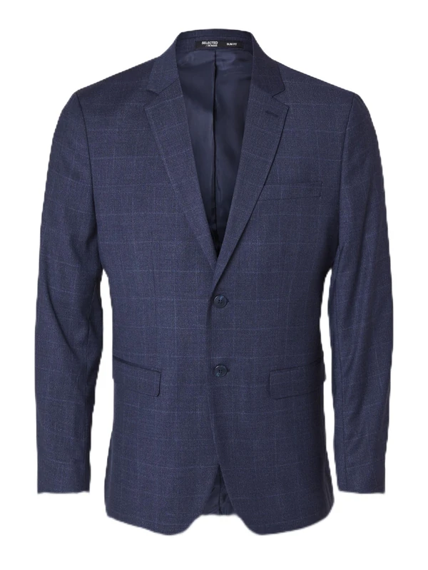 SELECTED HOMME Men's Slhslim-Neil Dark Blue Check BLZ Noos Blazer, 32