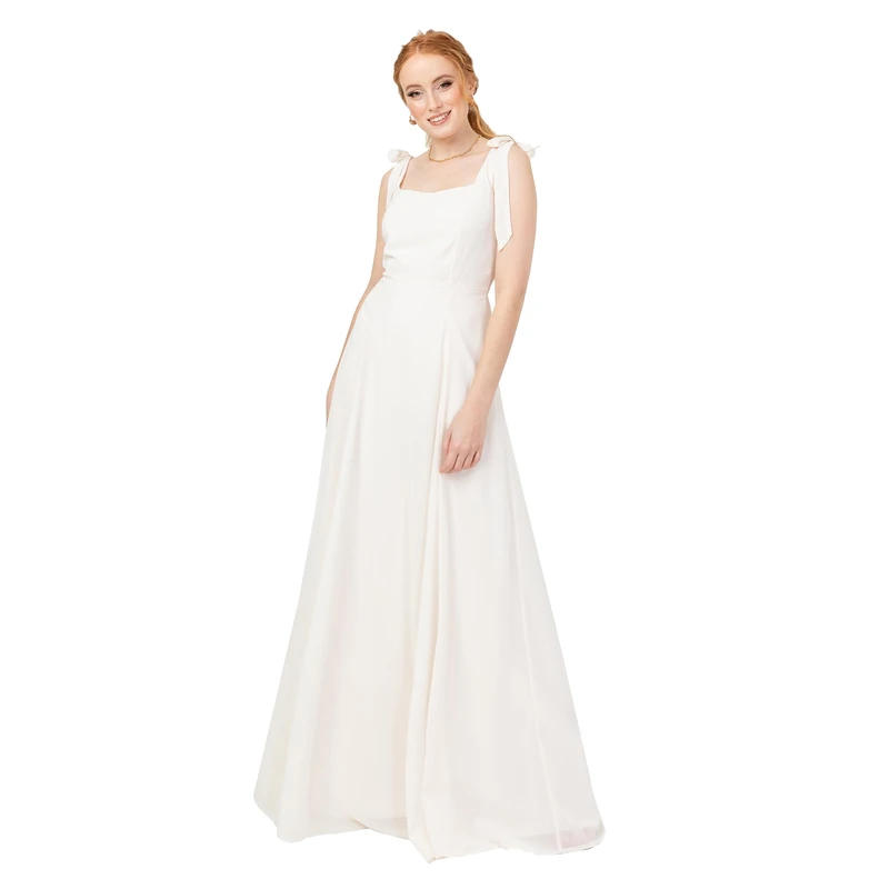 Anaya with Love Womens Maxi Ladies Sleeveless Square Neck Bow Tie Straps A-line Floral Shirred Back Bridesmaid Wedding Guest Prom Dress, Ivory, 20 UK