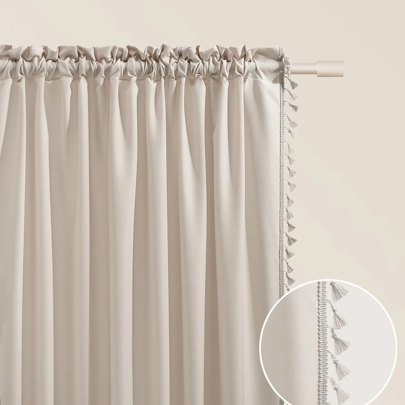 ROOM99 Lara Curtain with Ruffle Tape, 140 x 250 cm, Width x Height, Semi-Transparent Sliding Curtains, Decorative Modern Curtain for Living Room, Bedroom, Light Beige, 1 Piece