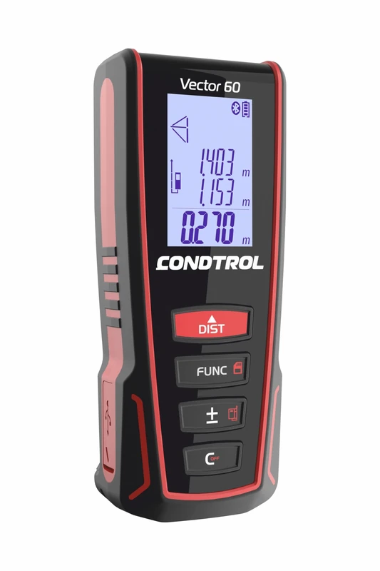 CONDTROL - Vector 60 Rangefinder - Range 0.05 to 60 Meters - Continuous Precise Measurement - Red Laser - Bluetooth - 2+1 Year Warranty - Delivered with Accessories