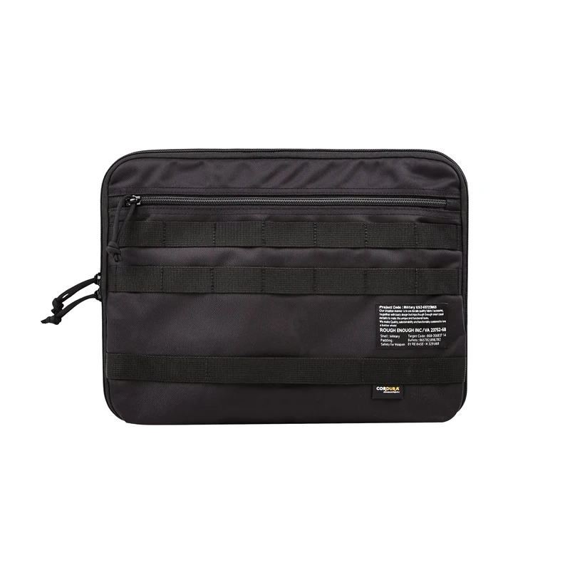 Rough Enough 14 Inch Laptop Case Sleeve Briefcase Bag with Tablet Compartment and Accessories Pockets Tactical Molle, Water Resistant, Black Cordura