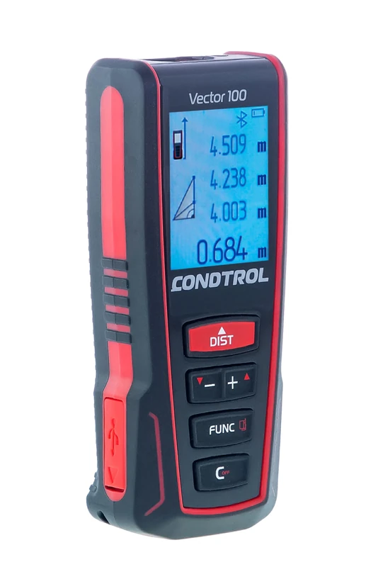 CONDTROL - Vector 100 Rangefinder - Range 0.05 to 100 Meters - Continuous Precise Measurement - Red Laser - Bluetooth - 2+1 Year Warranty - Delivered with Accessories