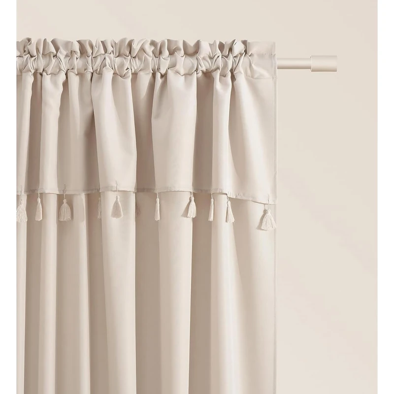ROOM99 Astoria Curtain with Ruffle Tape, 140 x 280 cm, Width x Height Sliding Curtains, Modern Curtain, Living Room, Bedroom, Light Beige, 1 Piece