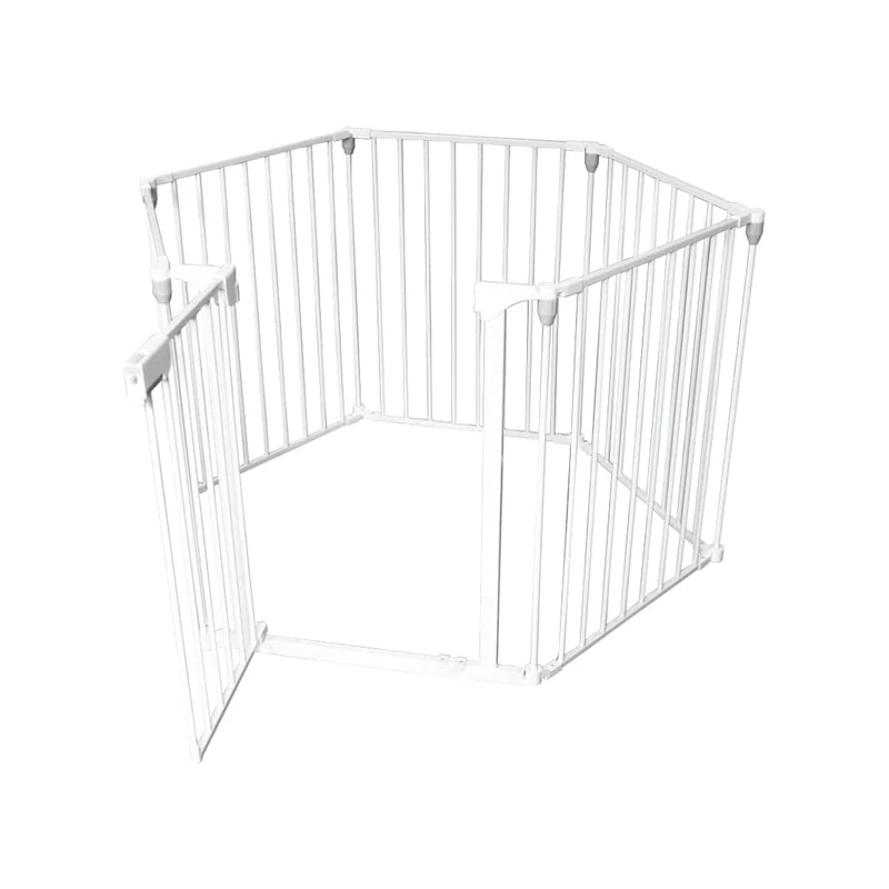 Safety Barrier for Children, Dogs and Cats with Gate - Safety Box Ideal for Home Protection and Room Separator, White Painted Metal, 120 x 74 cm