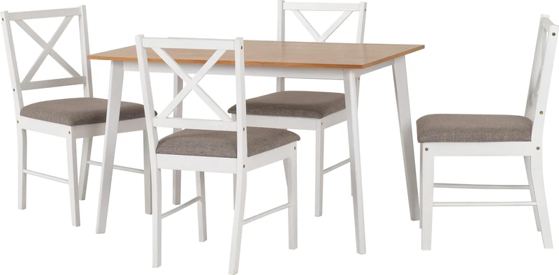 Seconique Balfour 1+4 Dining Set in White/Oak Effect/Grey Fabric