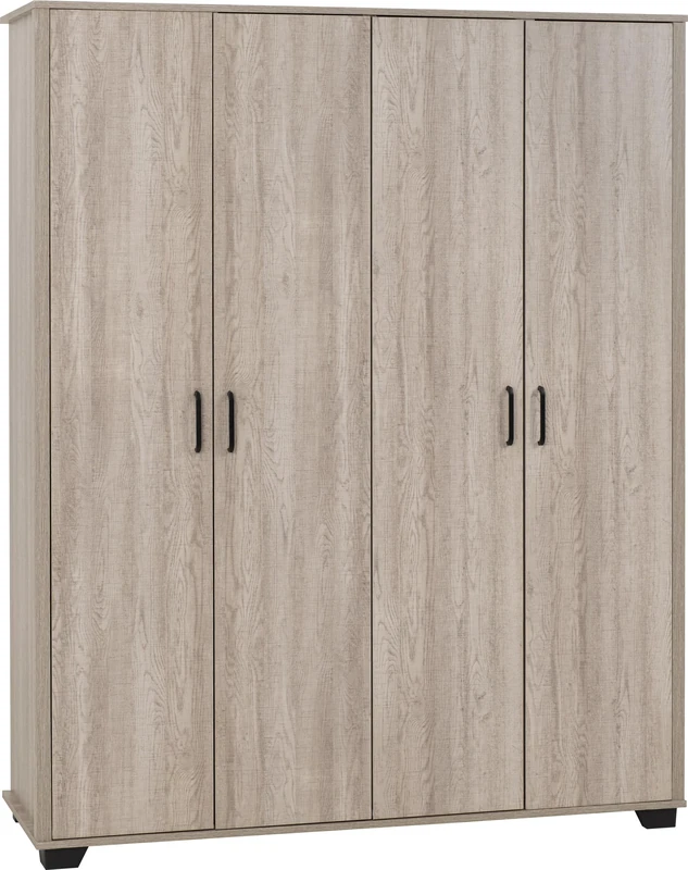 Seconique Oliver 4 Door Wardrobe in Light Oak Effect