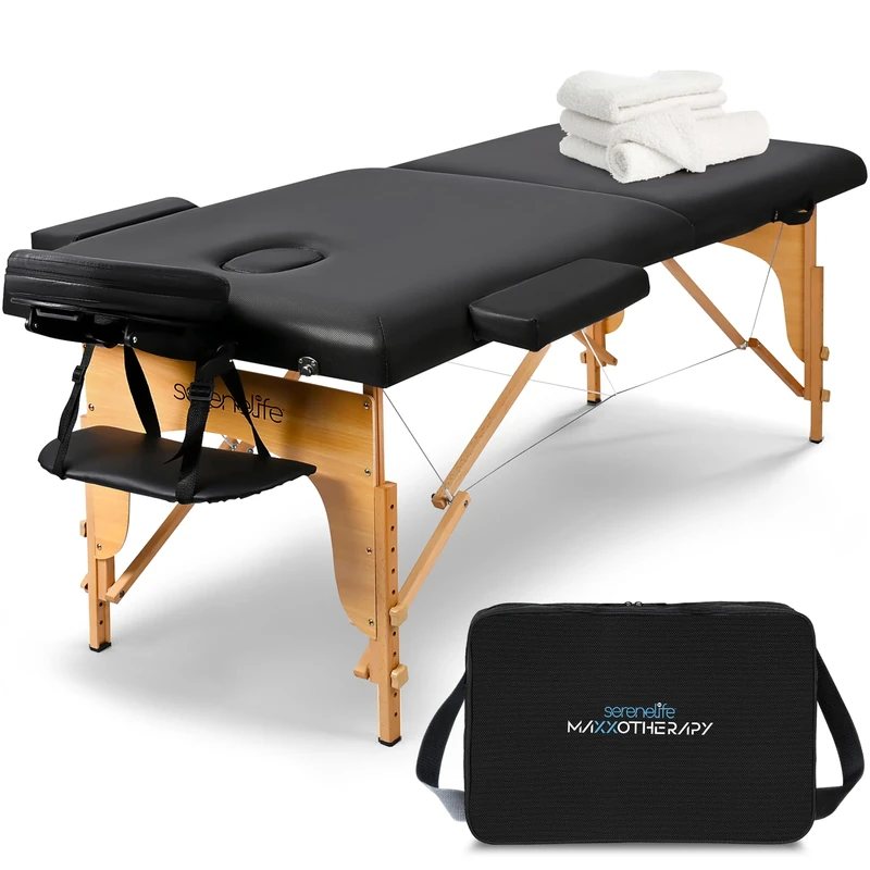 SereneLife Portable Massage Table, Professional Adjustable Folding 3 Sections Massage Bed with Carrying Bag, Lash Bed Ideal for Beauty Salon, Physical Therapy, Tattoo Parlor, Spa & Facial Treatment