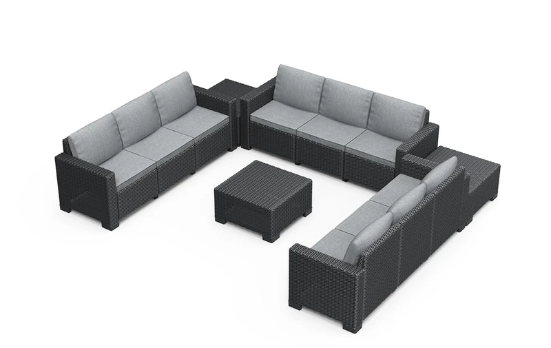 Keter California 9 seater 83% recycled Outdoor Garden Furniture Corner Sofa Set - Graphite with Grey Cushions Fade Free | All Weather Resistant | Easy Clean | Zero Maintenance - Image 1