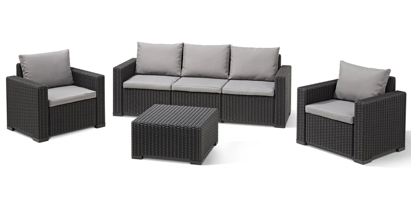 Keter California 5 seater 83% recycled Outdoor Garden Furniture Lounge set- Graphite with Grey Cushions Fade Free | All Weather Resistant | Easy Clean | Zero Maintenance