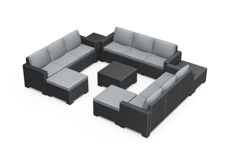 Keter California 11 seater 83% recycled Outdoor Garden Furniture Corner Sofa Set - Graphite with Grey Cushions Fade Free | All Weather Resistant | Easy Clean | Zero Maintenance