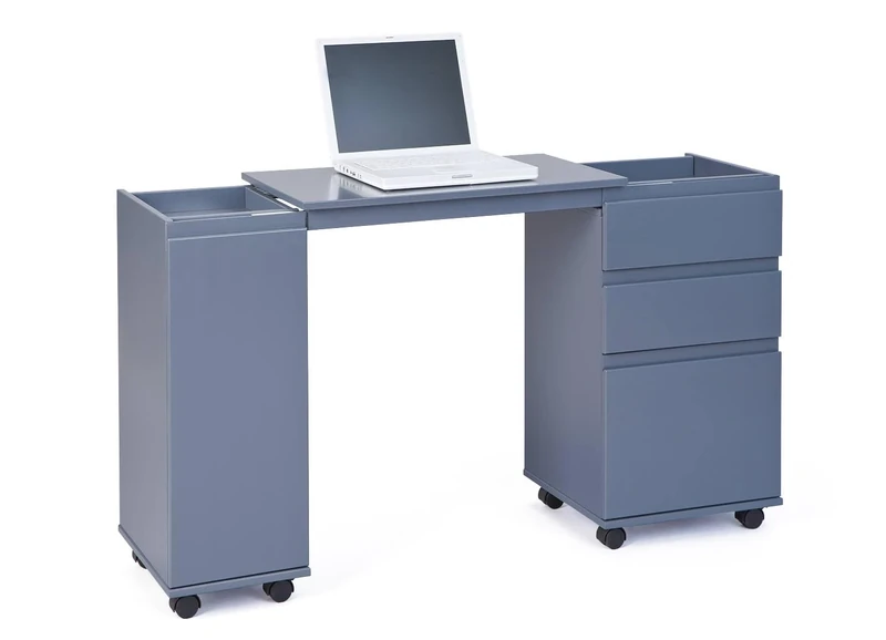 Dmora Extendable Desk/Cabinet with Drawers and Container in Grey Lacquered MDF