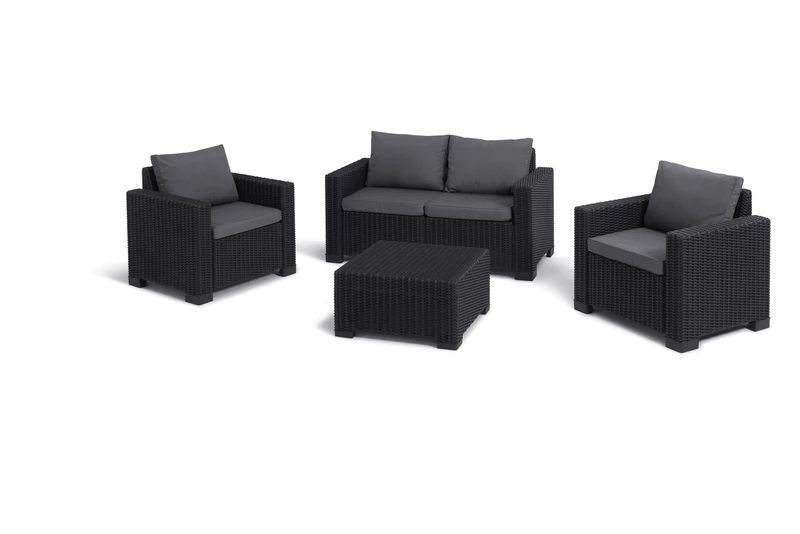 Keter California 4 seater 83% recycled Outdoor Garden Furniture Lounge set - Graphite with Grey Cushions Fade Free | All Weather Resistant | Easy Clean | Zero Maintenance