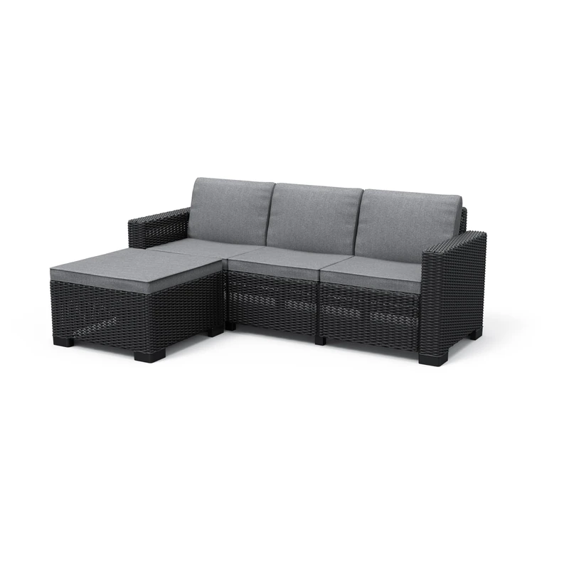Keter California 3 Seater 83% recycled Outdoor Garden Furniture Chaise Lounge Mini - Graphite with Grey Cushions Fade Free | All Weather Resistant | Easy Clean | Zero Maintenance
