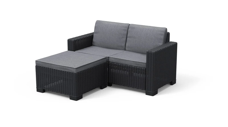 Keter California 2 Seater 83% recycled Outdoor Garden Furniture Balcony Chaise lounge - Graphite with Grey Cushions Fade Free | All Weather Resistant | Easy Clean | Zero Maintenance