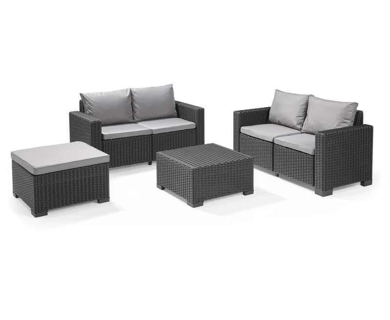 Keter California Double 2 Seater 83% recycled Outdoor Garden Furniture Chaise Lounge Set - Graphite with Grey Cushions Fade Free | All Weather Resistant | Easy Clean | Zero Maintenance