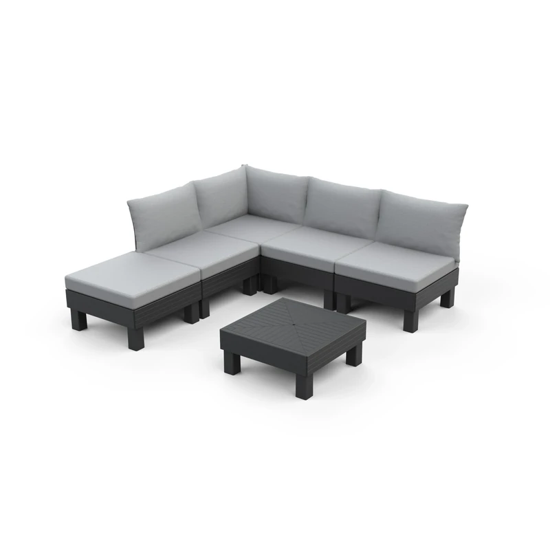 Keter Elements 5 Seater 100% recycled Outdoor Garden Furniture Modular Lounge Set - Graphite with Grey Cushions Fade Free | All Weather Resistant | Easy Clean | Zero Maintenance