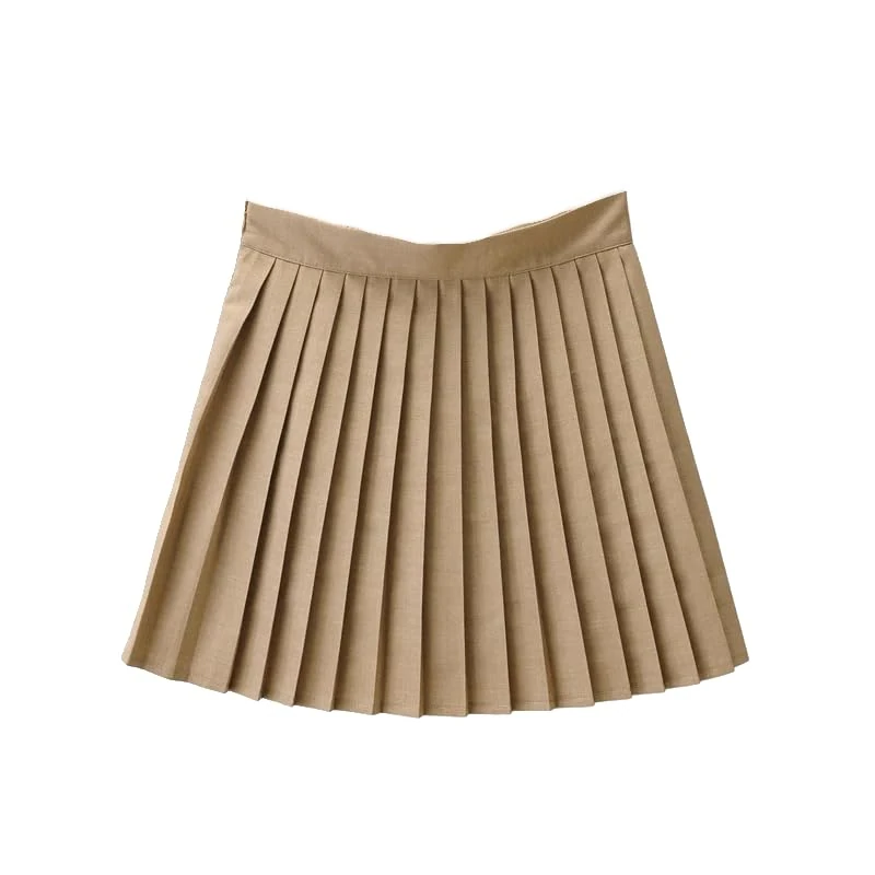 Womens Short Skirts - Pleated Mini Skirts Womens Summer Elegant Korean Style High Waist Slim Simple Vintage Sexy Streetwear Office Work Party Clothing,Khaki,L