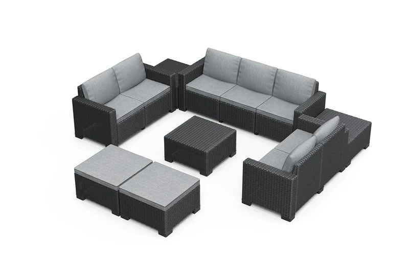 Keter California 9 seater 83% recycled Outdoor Garden Furniture chaise Corner Sofa Set - Graphite with Grey Cushions Fade Free | All Weather Resistant | Easy Clean | Zero Maintenance - Image 1