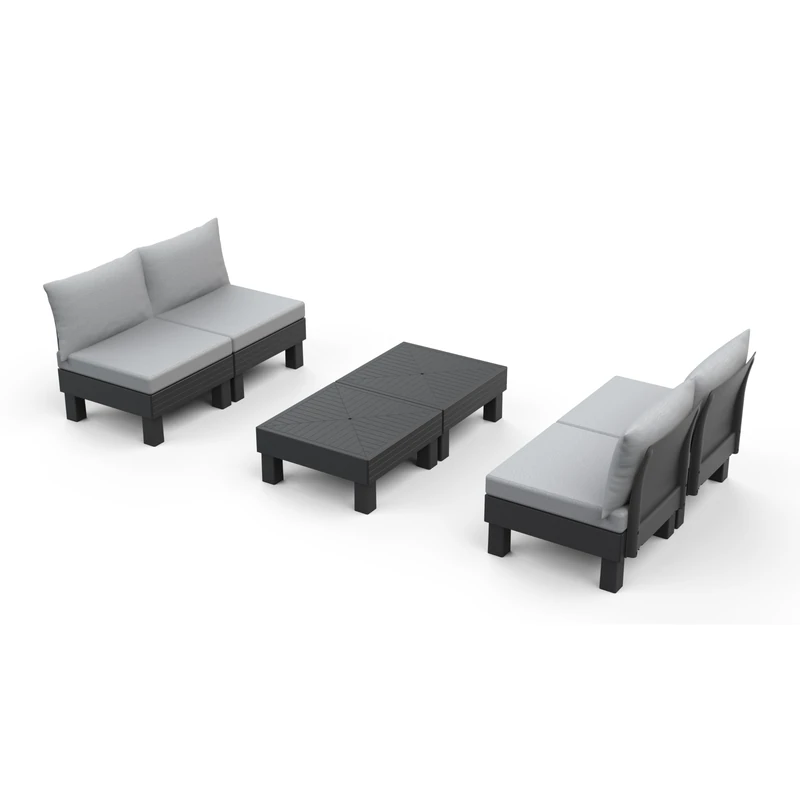 Keter Elements 4 seater 100% recycled Outdoor Garden Furniture Moduler Lounge Set - Graphite with Grey Cushions Fade Free | All Weather Resistant | Easy Clean | Zero Maintenance