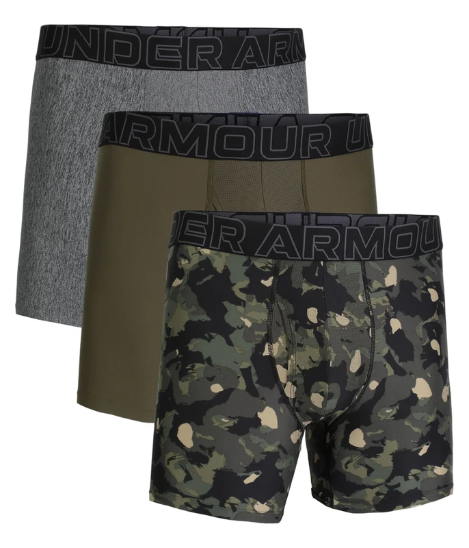 Under Armour mens 3-pack Performance Tech Print 6” Boxer Briefs, Marine Od Green, M