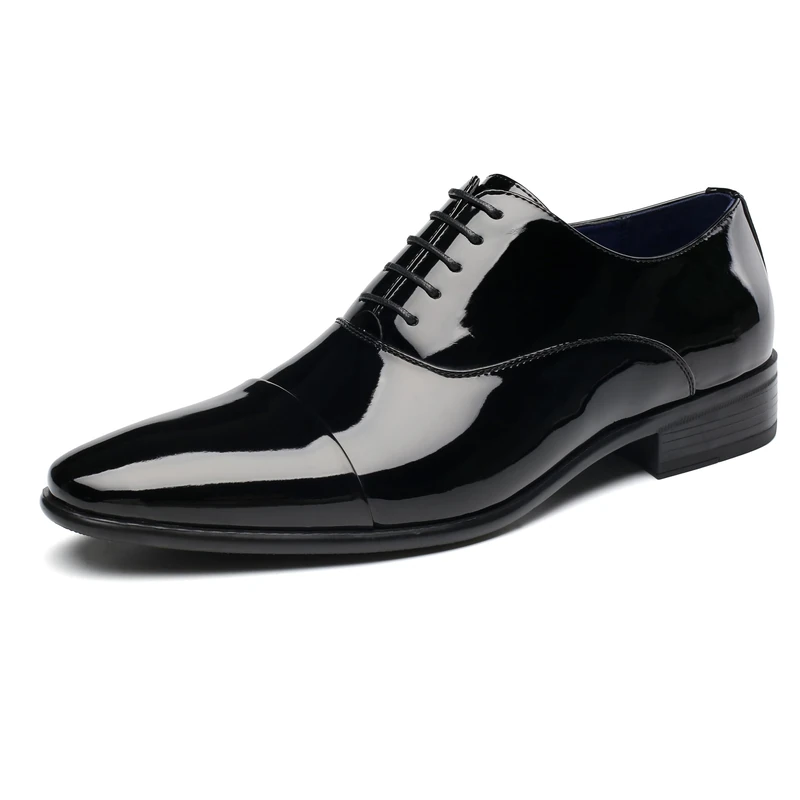 DECARSDZ Mens Faux Patent Leather Classic Lace-up Formal Oxford Tuxedo Dress Shoes Men Wedding Shoe, 015black, 8 UK - Image 1
