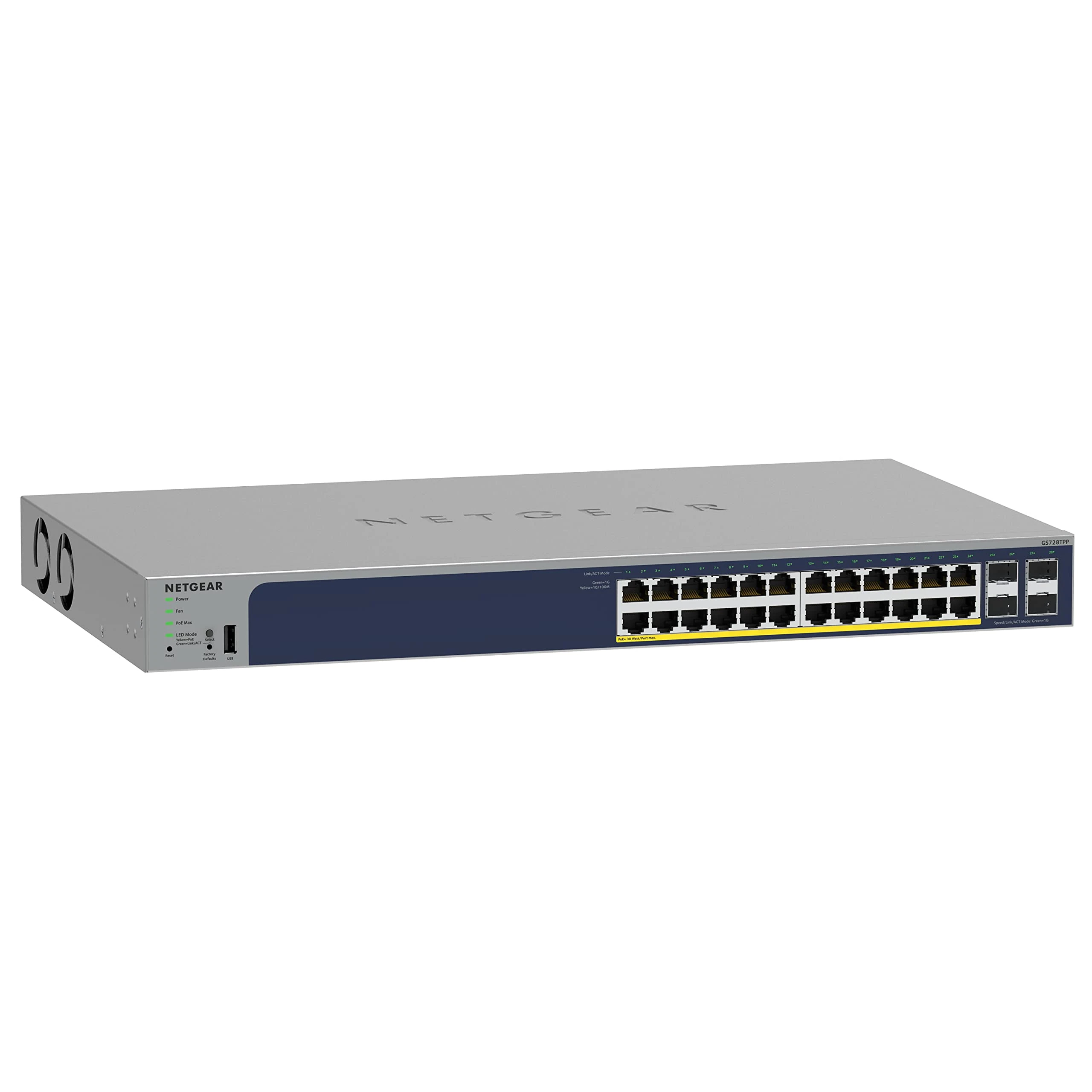 Netgear GS728TPP 28-Port PoE Gigabit Ethernet Smart Switch, Managed, Optional Insight Cloud Management, 24 x PoE+ with 380W, 4 x 1G SFP, Desktop or Rackmount and Limited Lifetime Protection