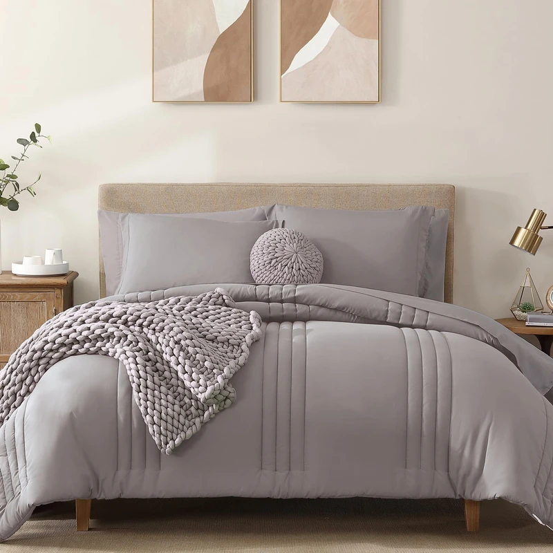 King Size Comforter Set-7 Pieces Purple Soft Bed in a Bag King Bedding Sets