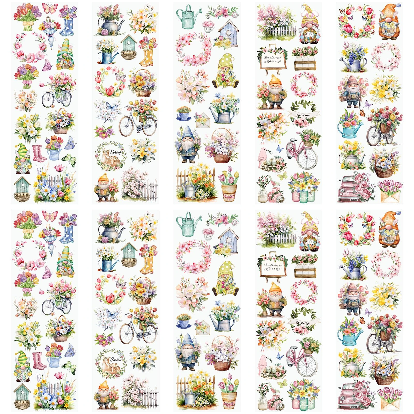 WANDIC 10 Sheets Rub On Transfer Sticker, Spring Flower Decals Rose Tulip Dwarf Doll Stickers for DIY Scrapbooking Photo Albums Furniture,11.8 * 3.9in