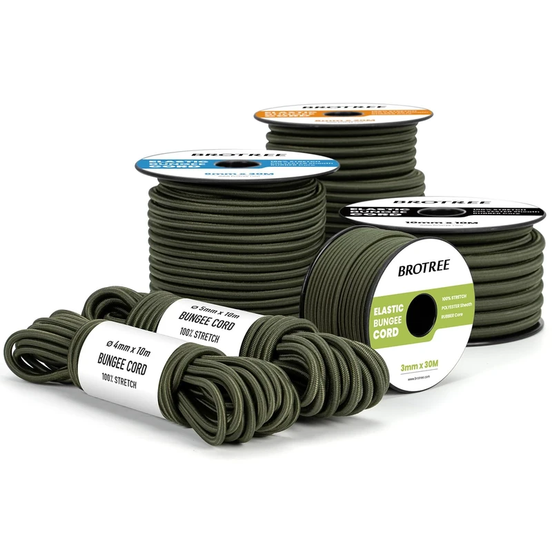 Brotree Bungee Cord Elastic Shock Cord 3mm x 30m Bungee Rope Heavy Duty for Trailer, Tarpaulin, Tent Pole, Kayak and Backpack - Army Green