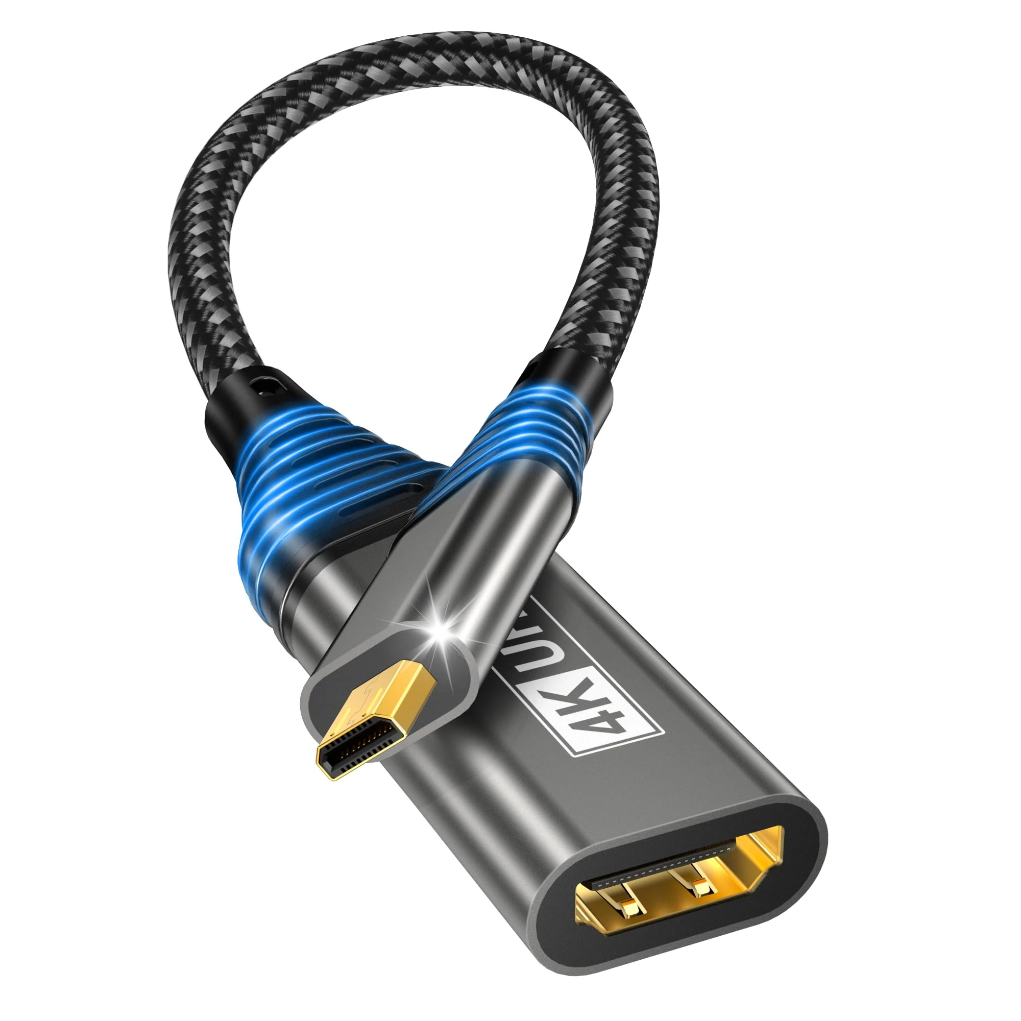 Micro HDMI to HDMI Adapter, 4K@60Hz 3D 1080P Type D to A Adapter Cable With Ethernet, HDR and ARC, Compatible With Raspberry Pi 5/4, Hero, Cameras A6300 A6400, Yoga, ODROID