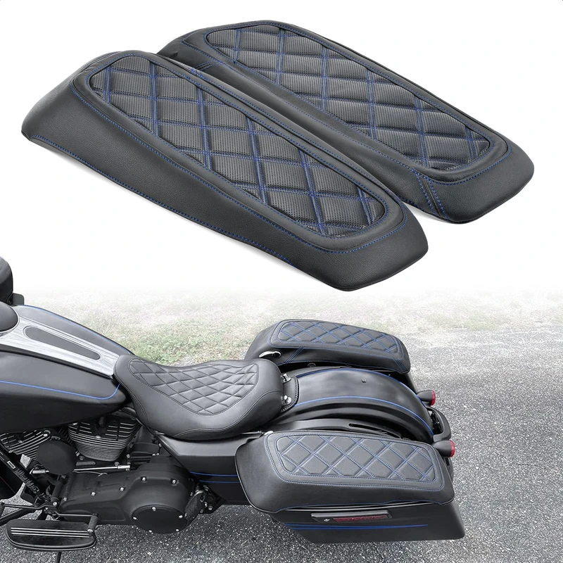 Saddlebag Lid Covers for Harley, Protective Saddle Bag Lid Bra Compatible with 2014-2023 Touring FL Models, for Road Glide Electra Glide Road King Street Glide and Tri Glide Models, Blue Stitching