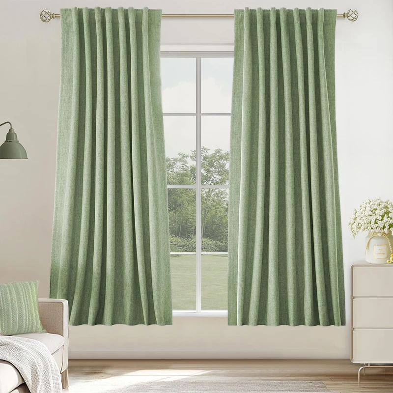 UHITECH Bedroom Blackout Curtains 63 Inch Long 2 Panels Set, Sage Green