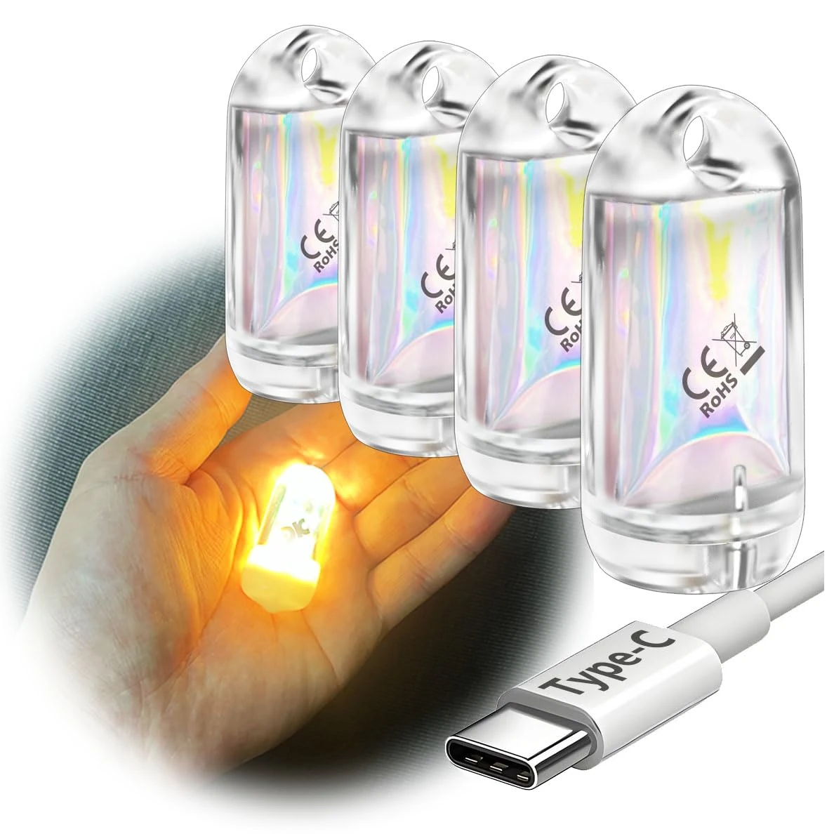 SROOS 4PCS MINI LED Lantern Torch , Rechargeable Waterproof EDC Keychain Small LED Flashlight for Camping, Portable Magnetic Small Stick Lamp Torch Light(4PCS Warm White)