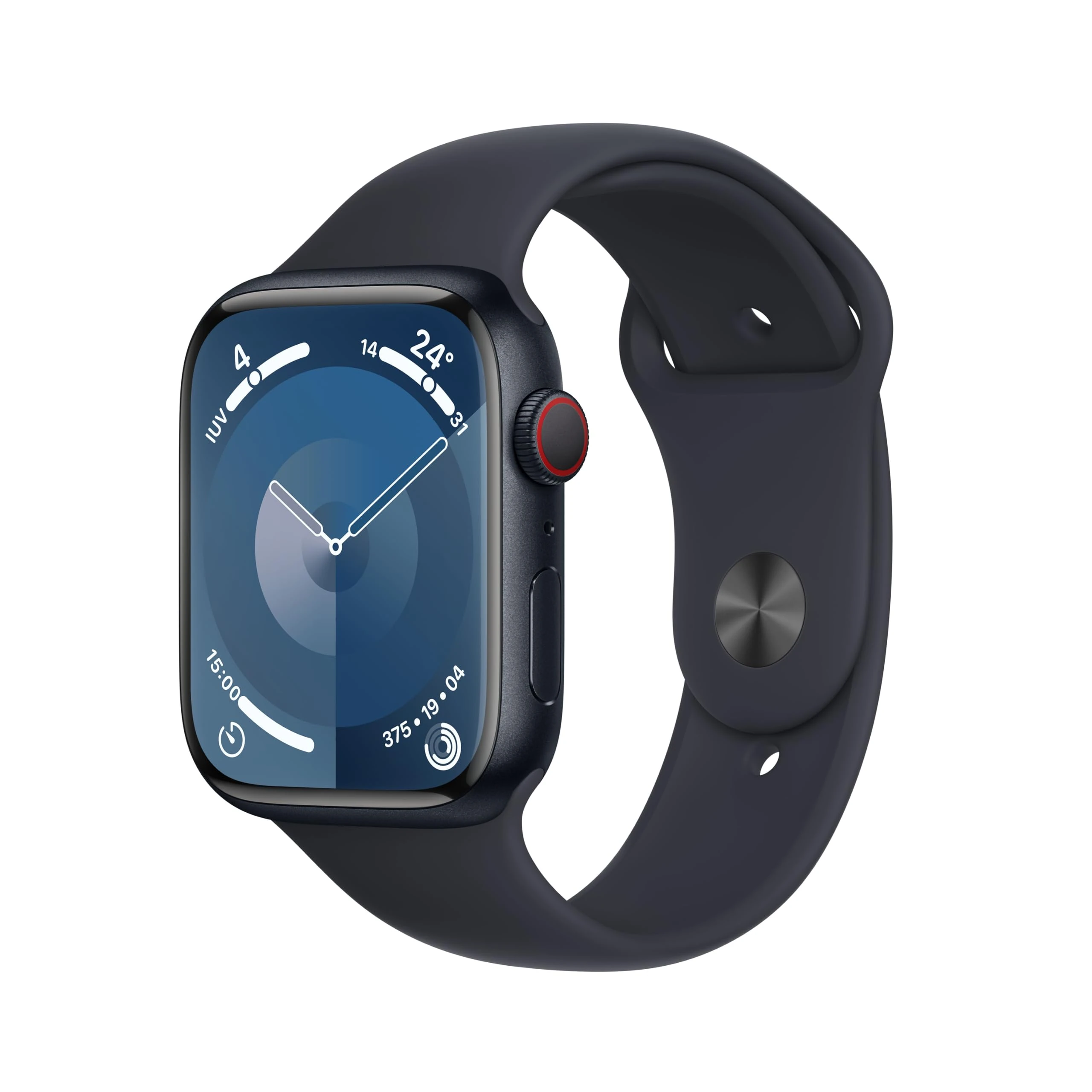 Apple Watch Series 9 [GPS + Cellular, 45mm] Midnight Aluminum Case with Midnight Sport Band, M/L (Renewed)