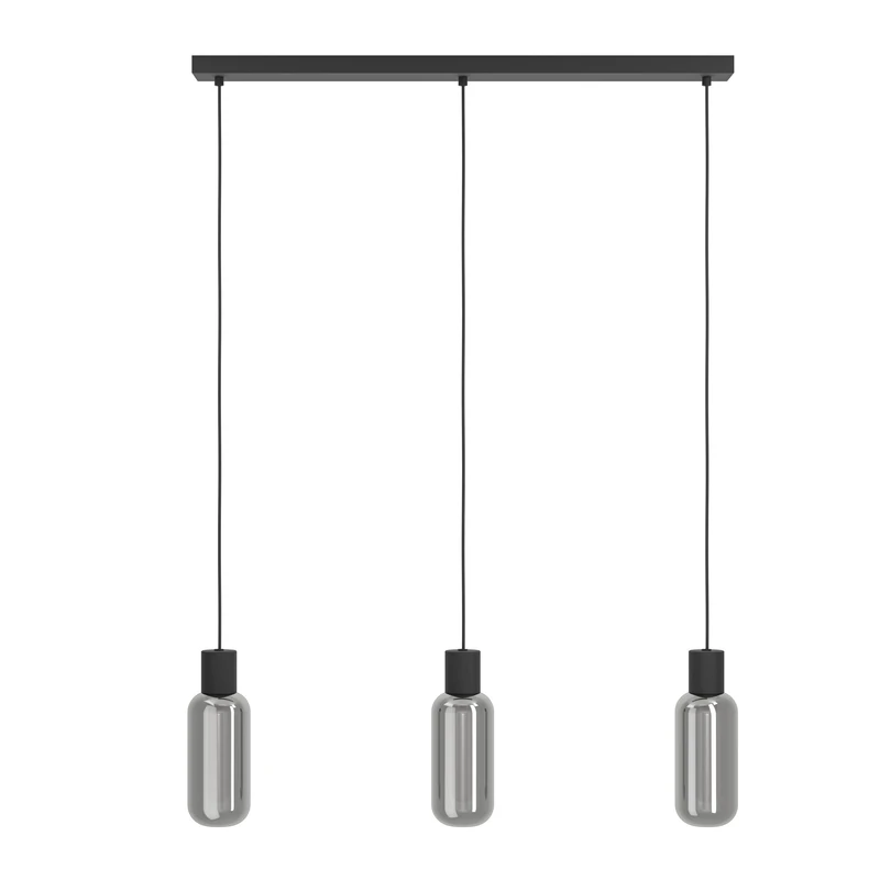 Eglo Pendant Lamp Maione, Smoked Glass Above Dining Table, 3-Light Ceiling Light Hanging, Black Metal and Grey Tinted Glass, E27 Socket, 77 cm Length