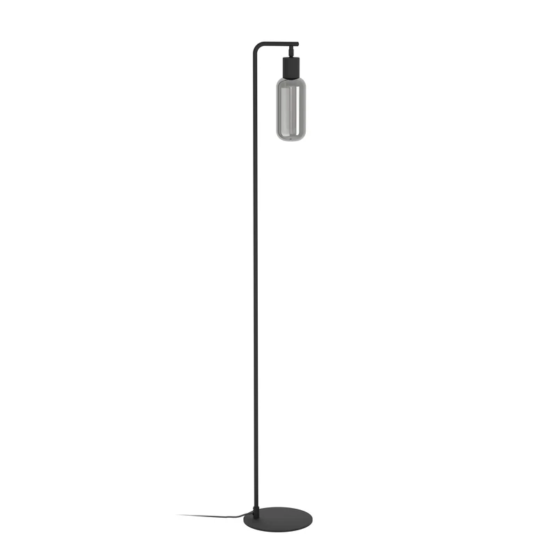 Eglo Floor lamp Lacey, Smoked Glass Living Room lamp, Black Metal Standing Light with Grey Coated Glass, E27 Socket, 151 cm Tall